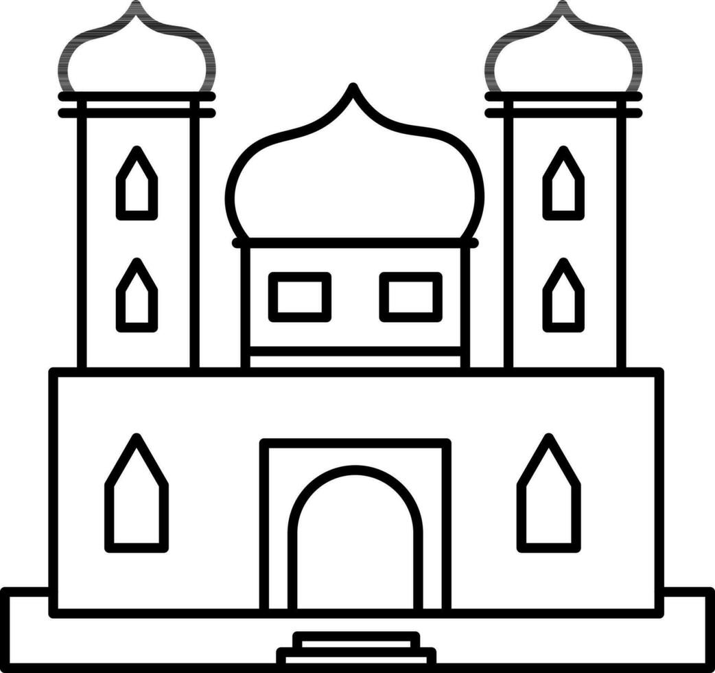 Black line art illustration of Taj Mahal icon. vector