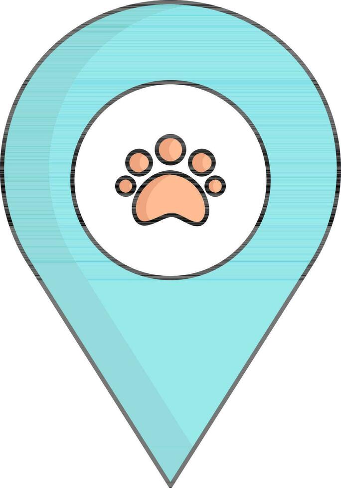 Paw Symbol With Map Pin Blue And Orange Icon. vector