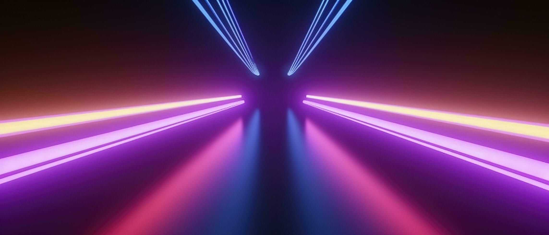 3d rendering, rounded pink blue neon lines, glowing in the dark. Abstract minimalist geometric background. Ultraviolet spectrum. Cyber space. Futuristic wallpaper, generate ai photo