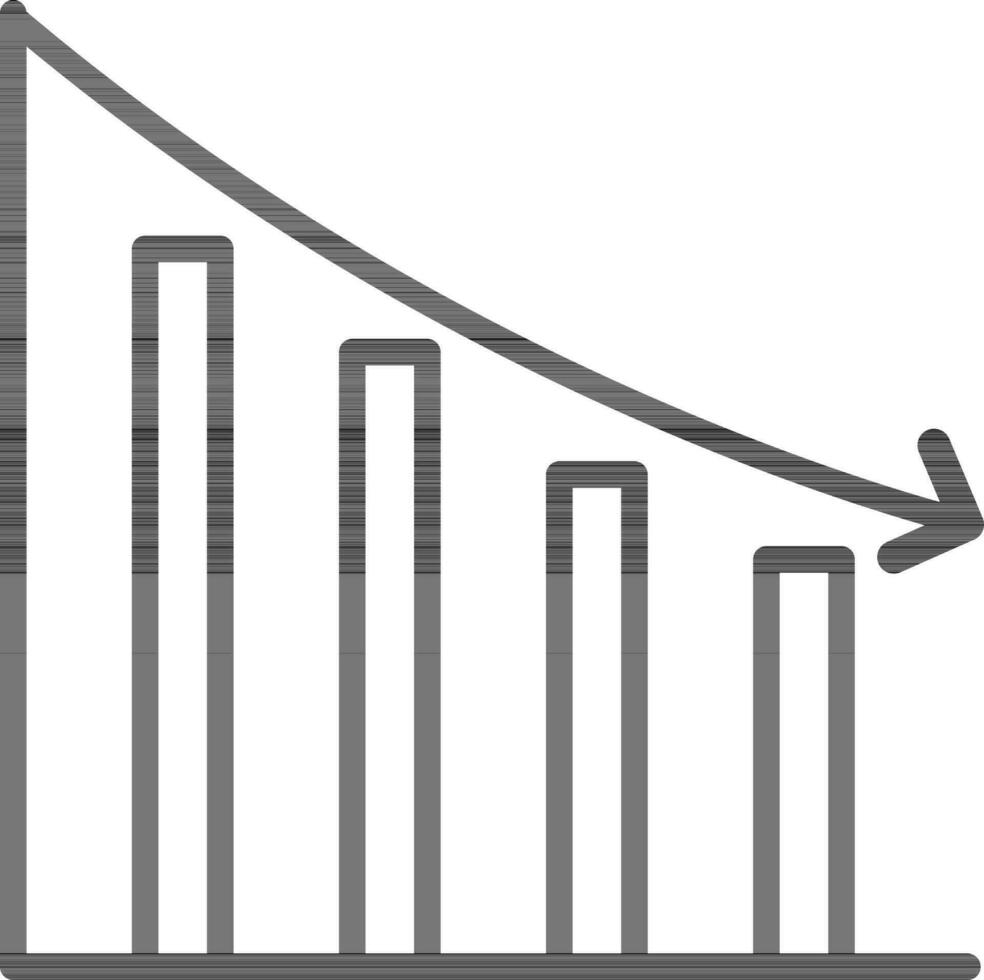 Bar graph with Down Arrow icon in line art. vector