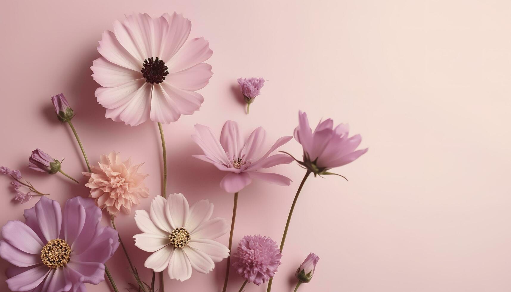 pink flowers composition over pastel background, generate ai 24472931 ...