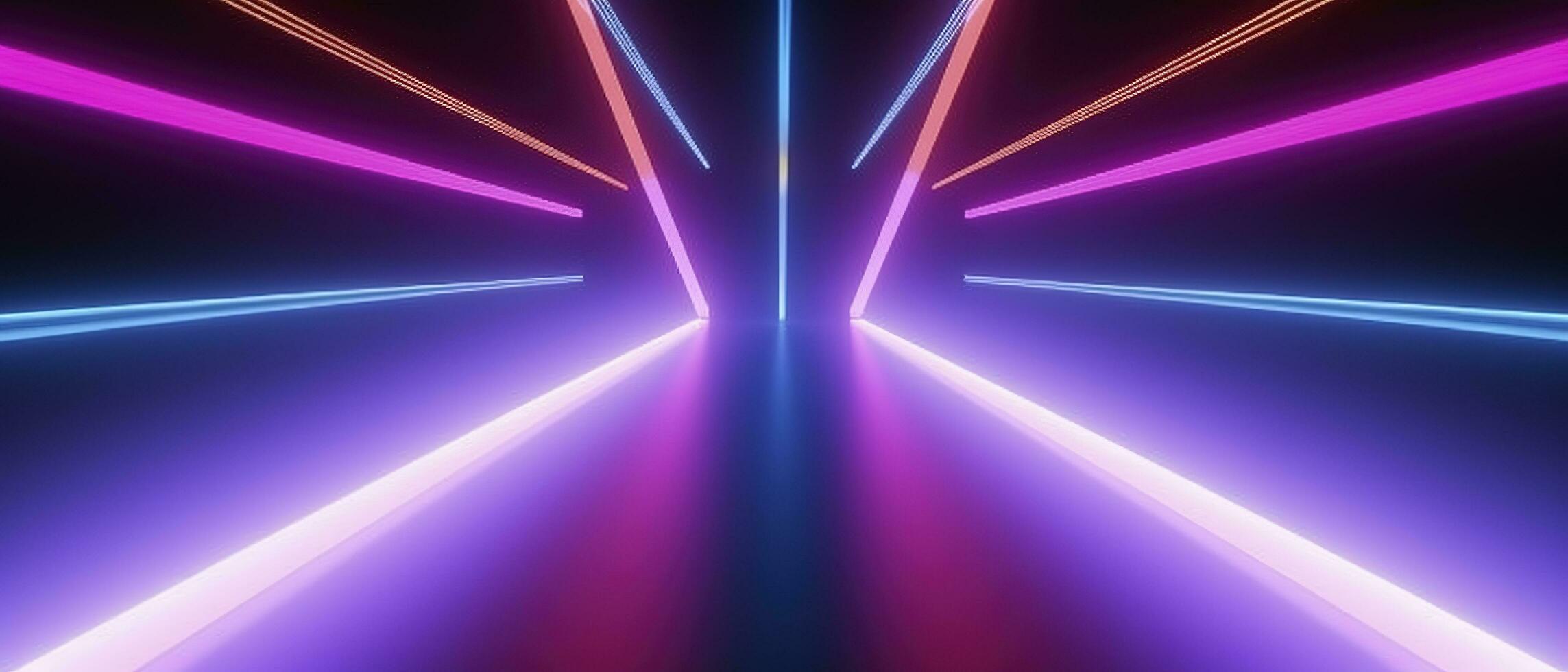3d rendering, rounded pink blue neon lines, glowing in the dark. Abstract minimalist geometric background. Ultraviolet spectrum. Cyber space. Futuristic wallpaper, generate ai photo