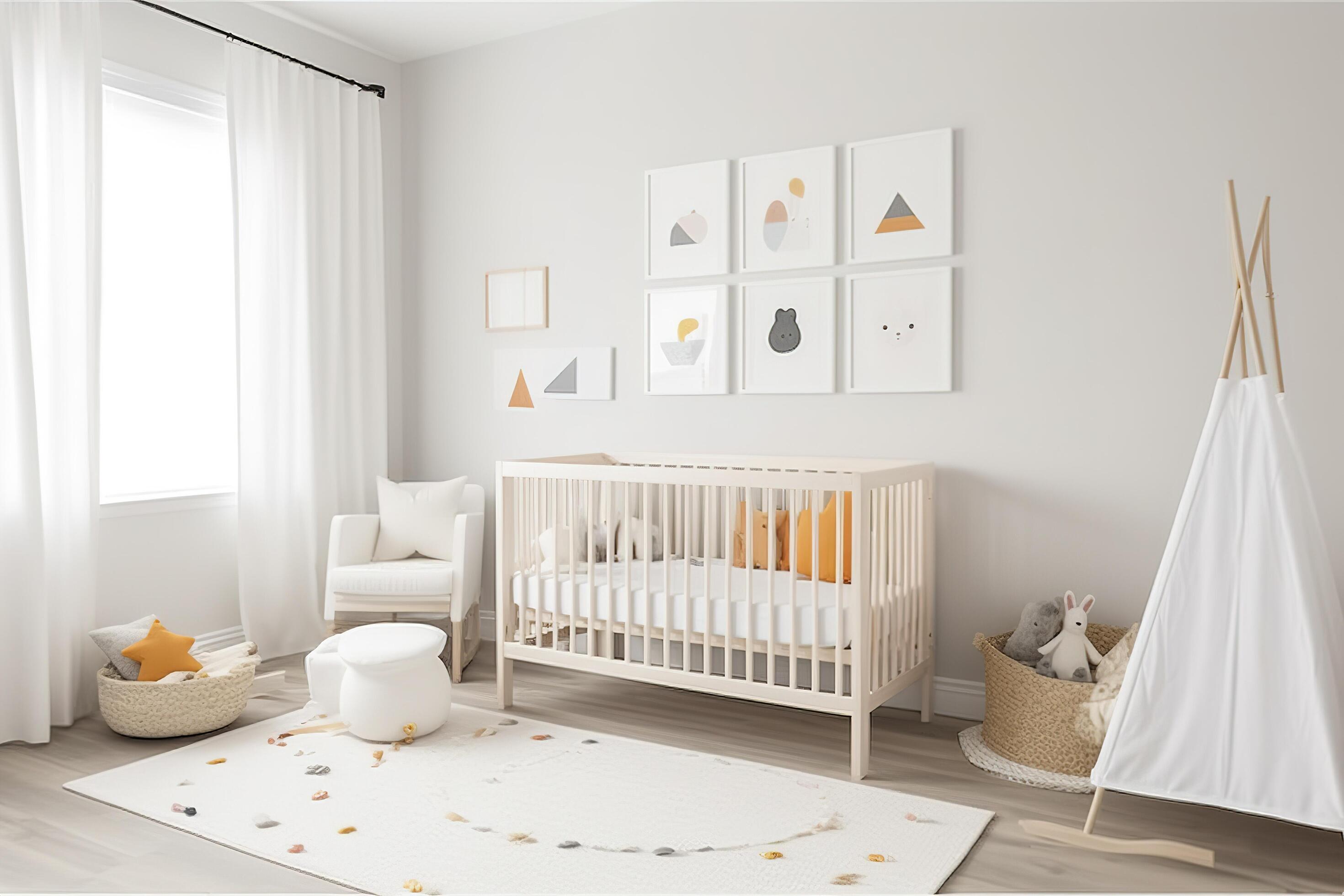 Modern minimalist nursery room in scandinavian style. Baby room