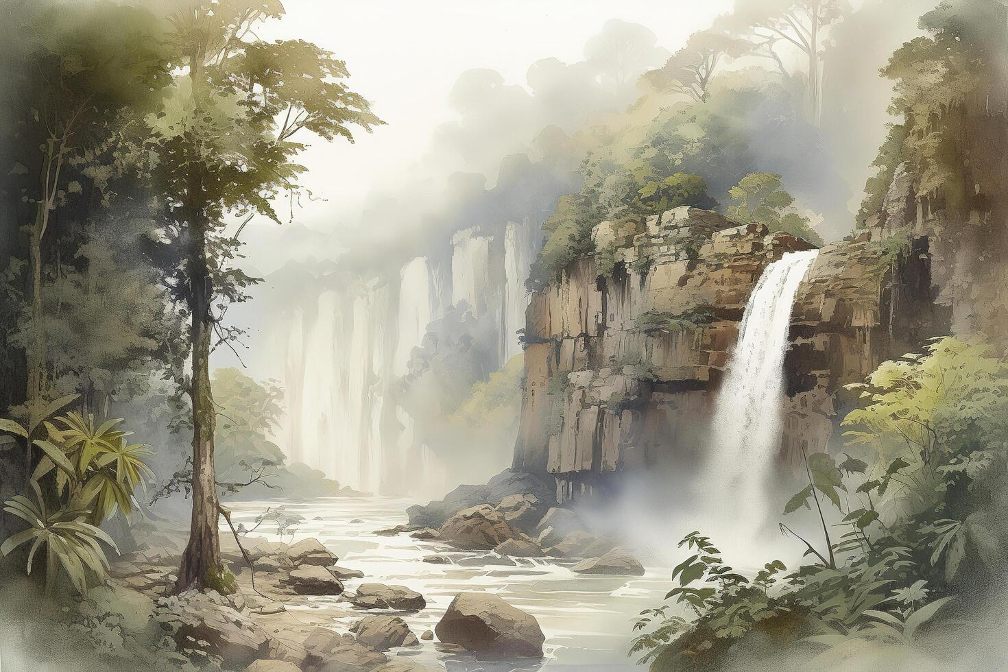 stunning waterfall surrounded by lush green forest. photo