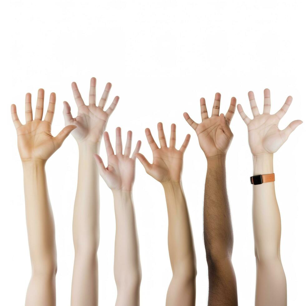 Woman holding her hands against white background, closeup, generate ai photo