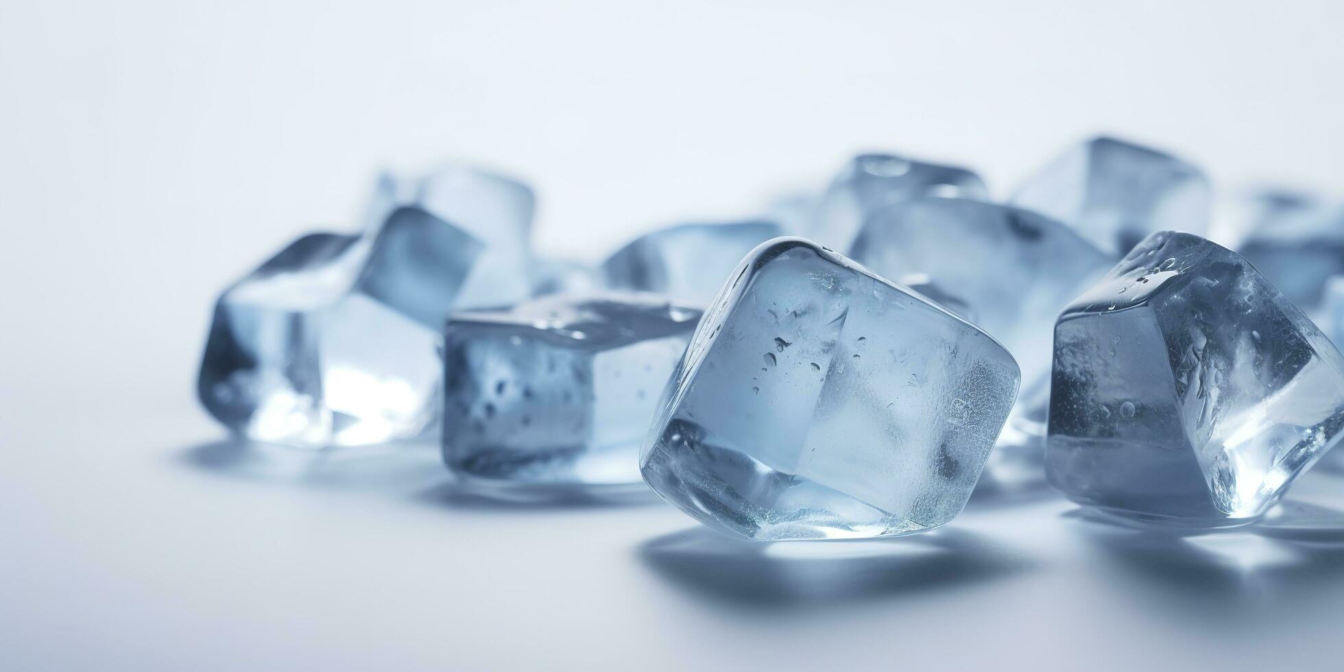 a large selection of ice cubes on a white background, in the style of mike campau, light blue, uhd image, melting, matte photo, icepunk, generate ai photo