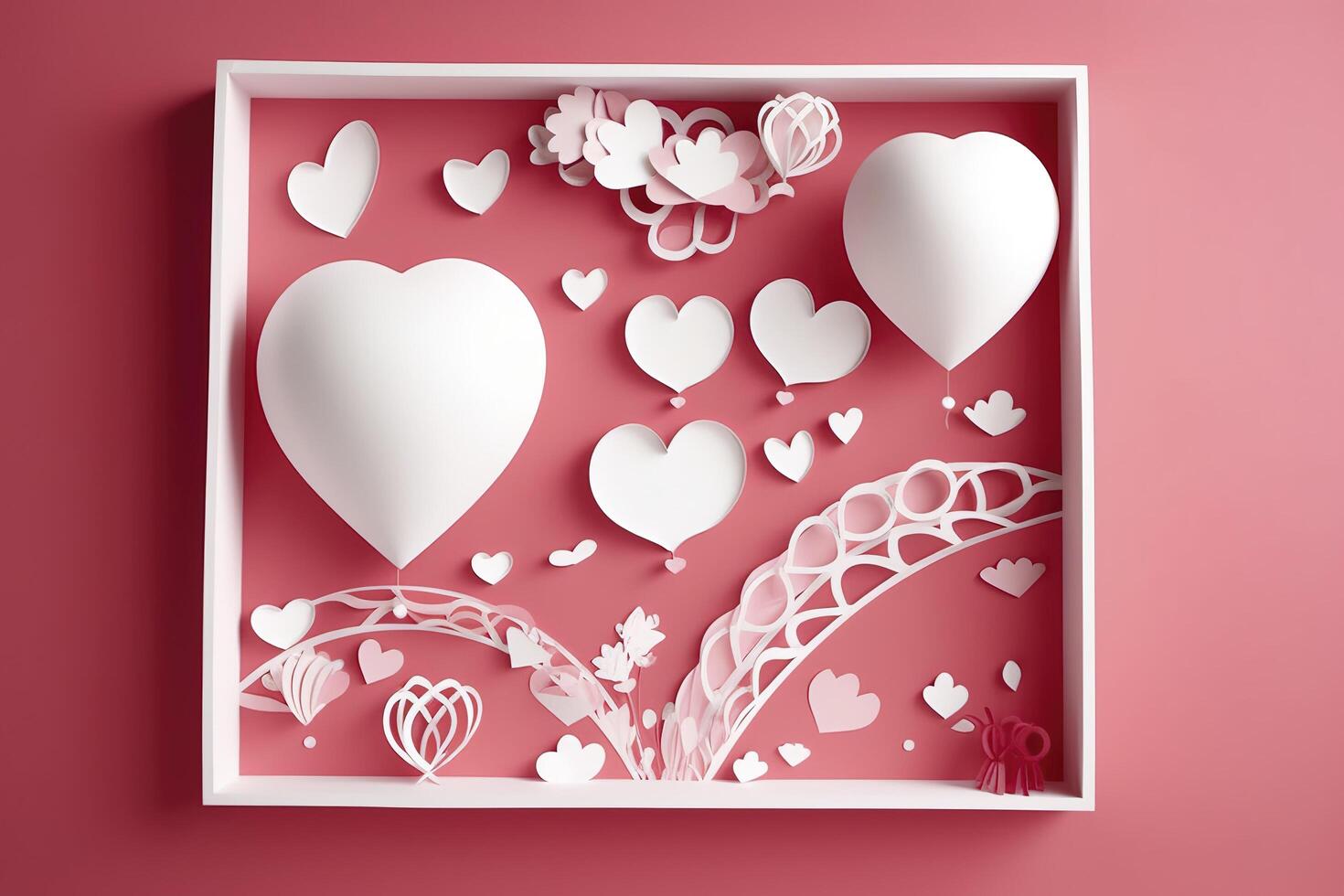 Paper cut style, valentine day with heart balloon and love, photo