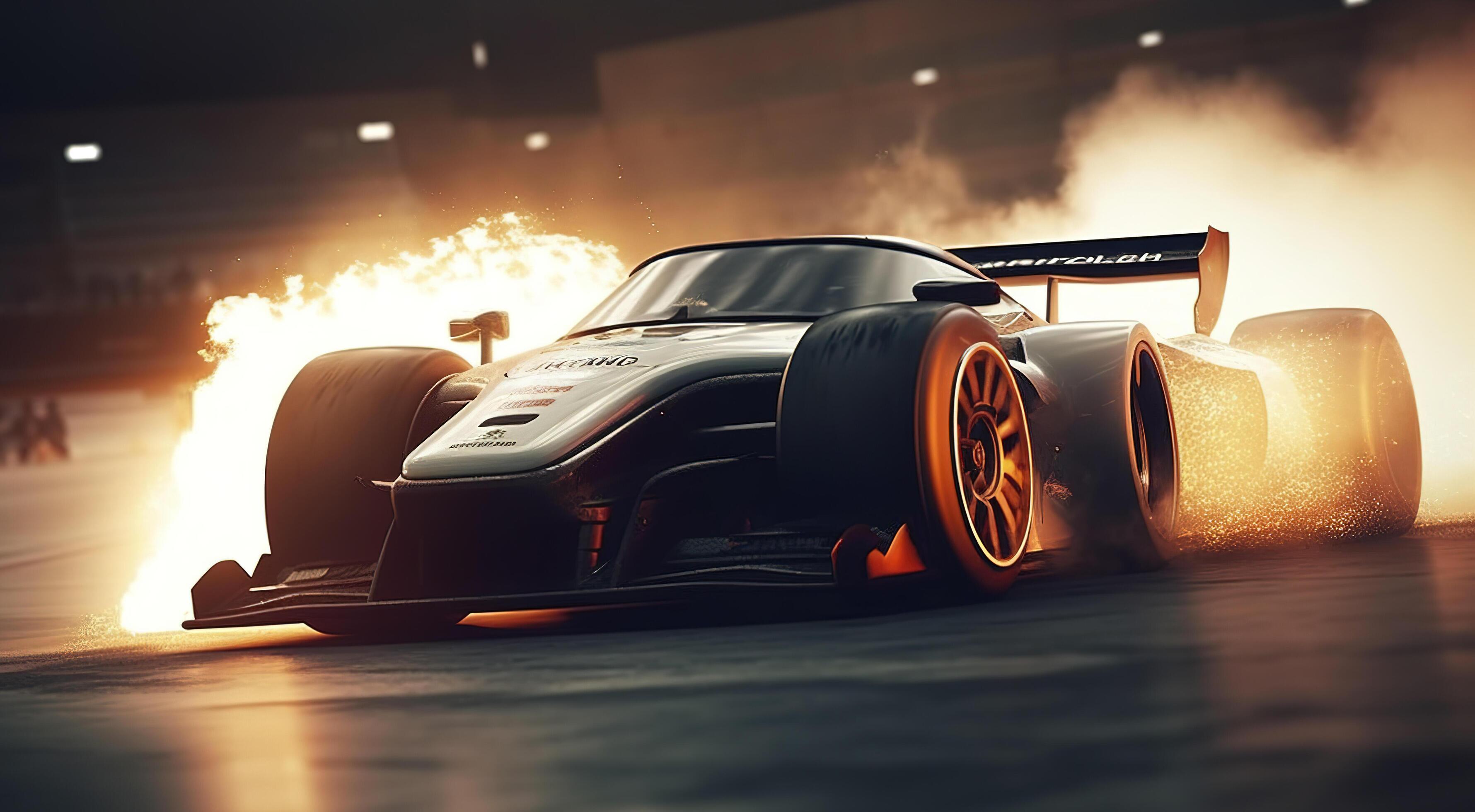 3D rendering, Sports Car Racing on race track, Car wheel drifting