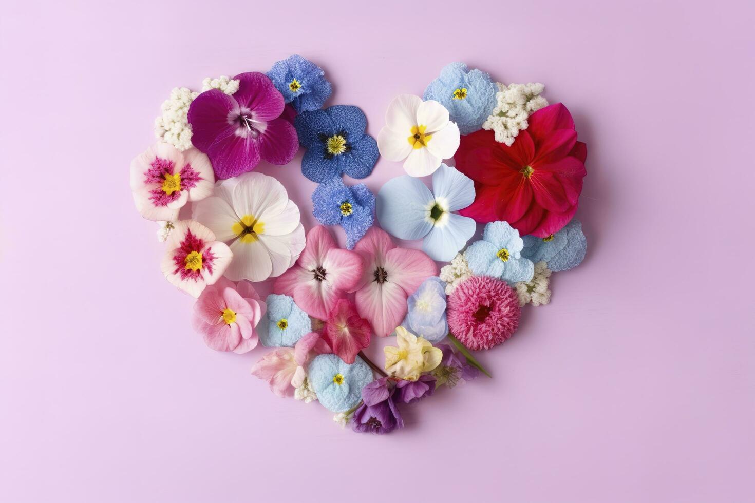 Vibrant Spring Flower Blossoms, Heart Shape, Copy Space , generate ai photo