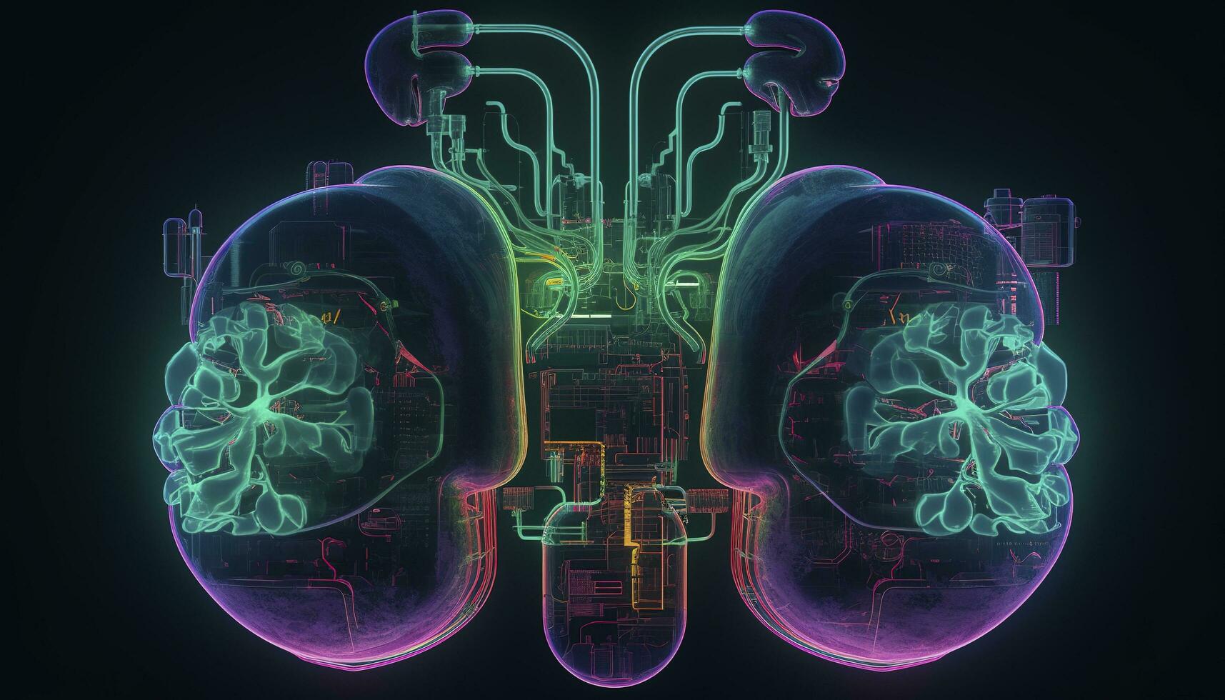 Human kidney on science background. 3d render, generate ai photo