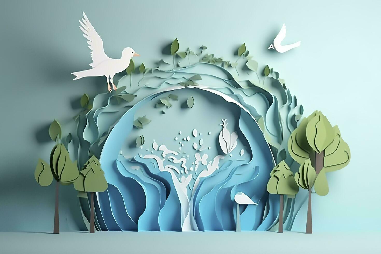 Paper art , Environmental protection and save earth water , Ecology and world water day , Saving water and world Environment day , Generate Ai photo