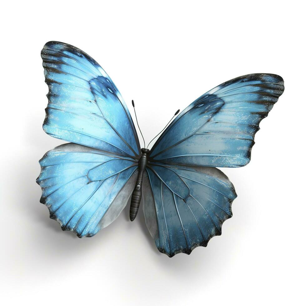 hermosa alas de un azul mariposa aislado en un blanco fondo, generar ai foto
