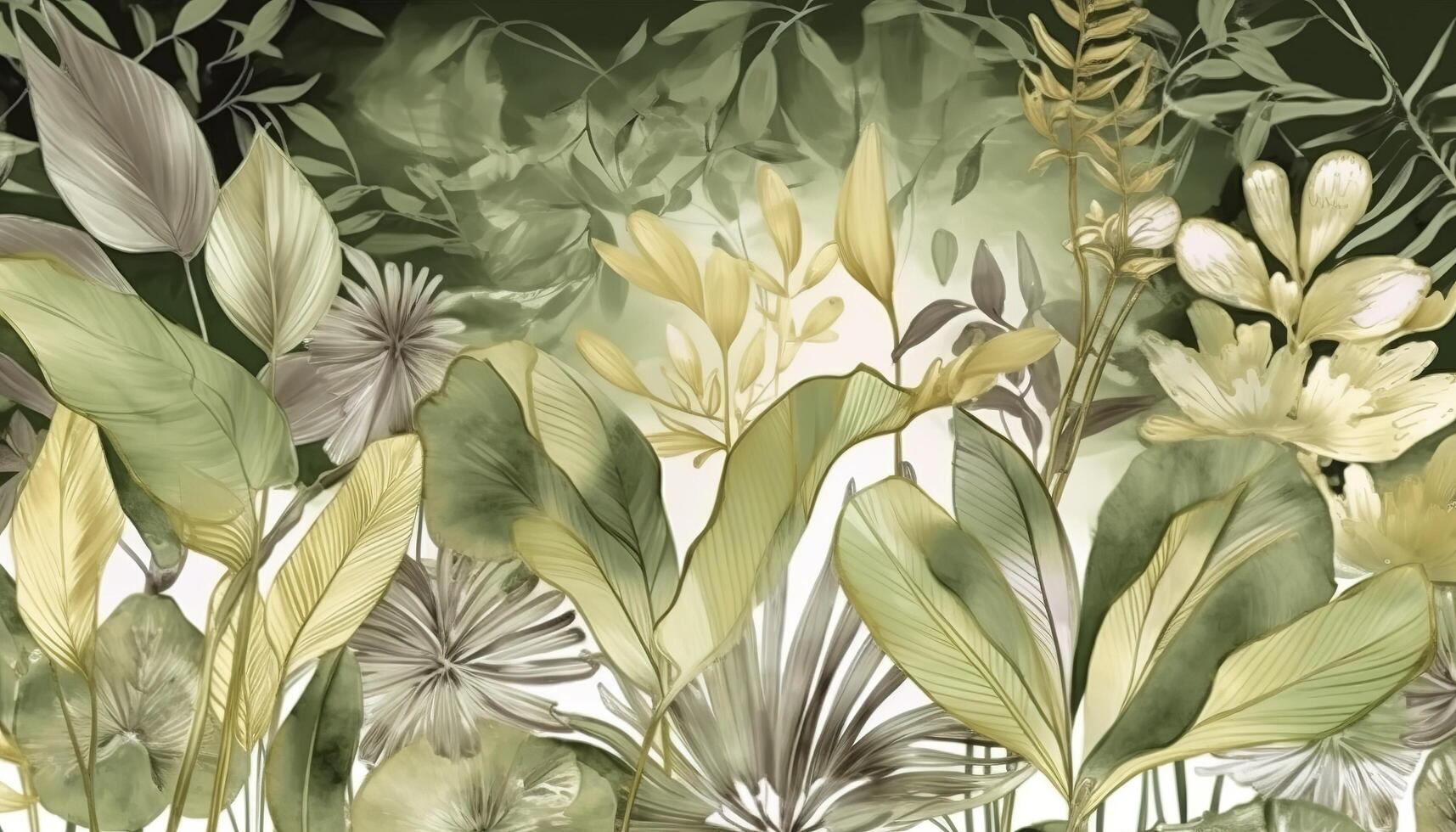 Tropical foliage watercolor background vector. Summer botanical design