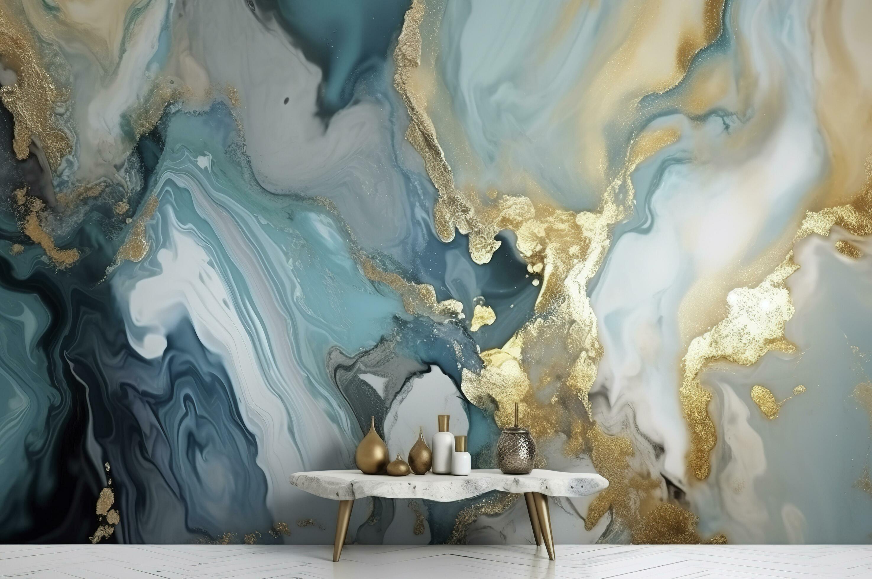 3d abstract marble wallpaper for wall decor. Resin geode and abstract art,  functional art, like watercolor geode painting. golden, blue, turquoise,  and gray background, generate ai 24473688 Stock Photo at Vecteezy