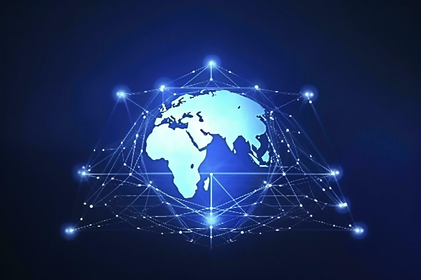 Global network on Earth concept. 3D rendering, World map point. Big data analytics and business concept, world map point and line composition concept of global business, generate ai photo