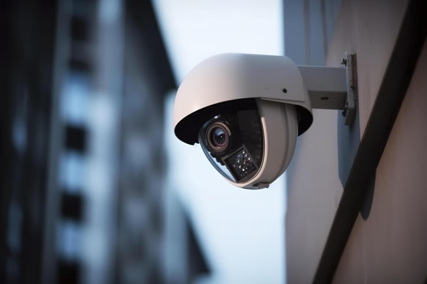 Security camera on modern building. Professional surveillance cameras. CCTV on the wall in the city. Security system, technology. equipment for safety system area control outdoor. . photo