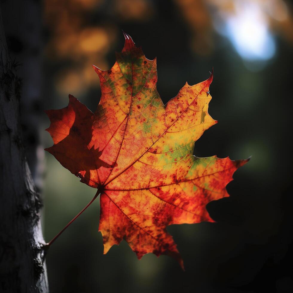 autumn maple leaves in a row, vivid colors, panorama illustration on black background photo