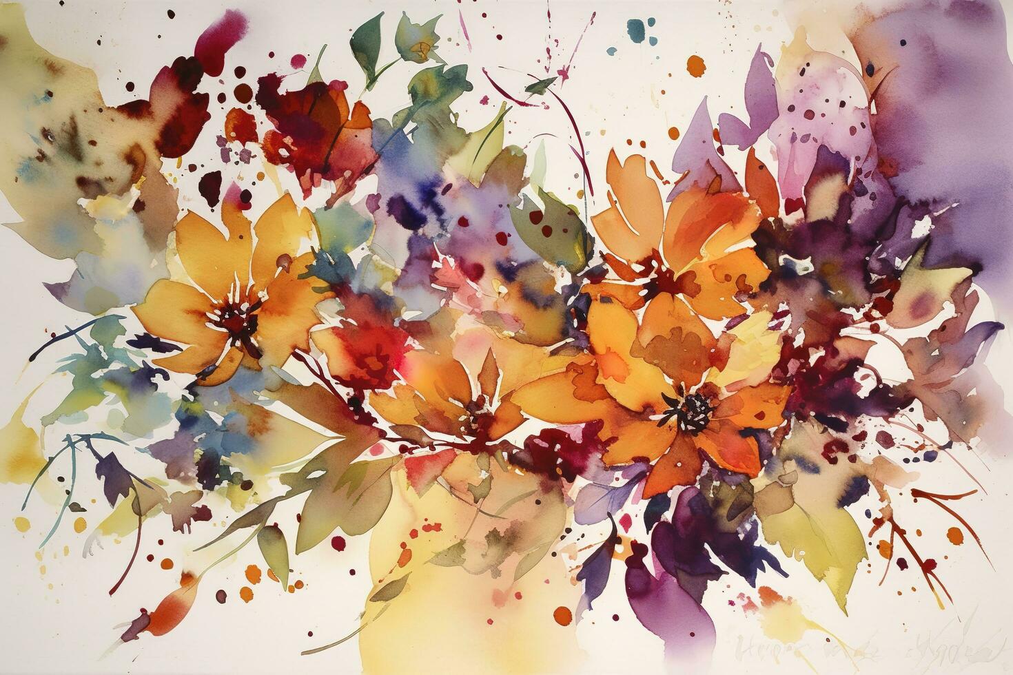 Use watercolor to create a series of abstract floral patterns, using color and shape to capture the essence of flowers without depicting them realistically, generate ai photo