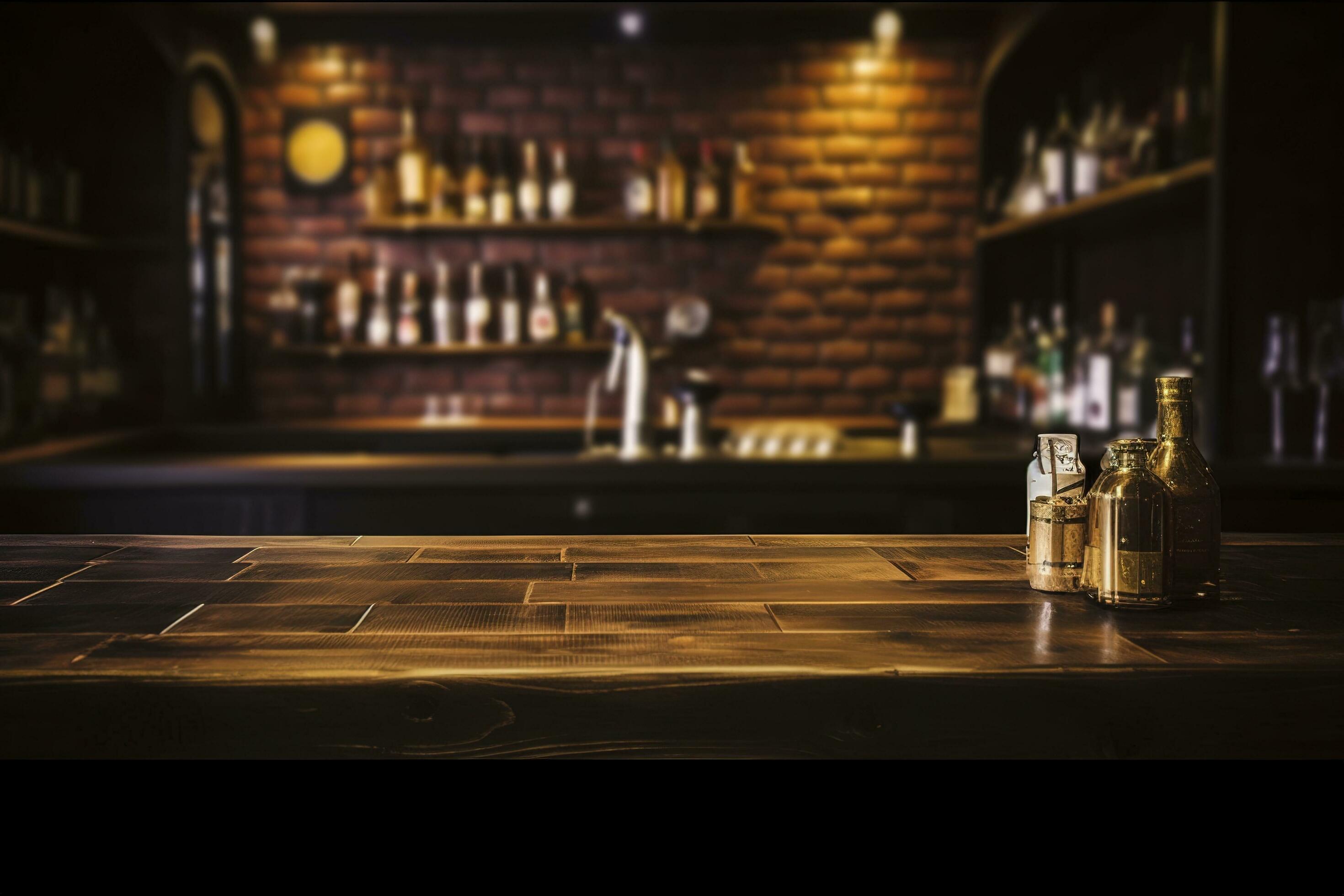 Pub bar counter with wooden table background, generate ai 24473874