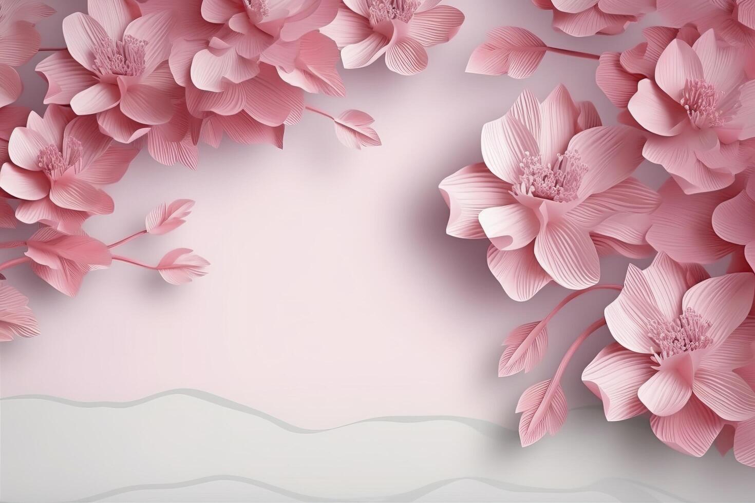 3d illustration mural wallpaper . pink flowers in light background for