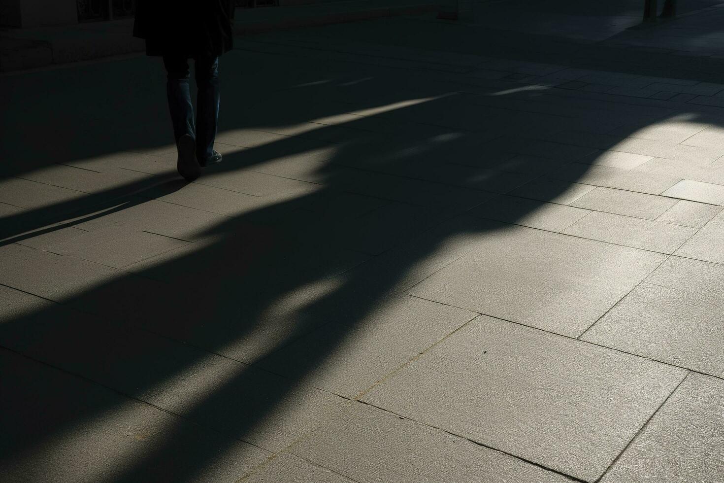 Dark shadow of a lonely person on the ground in the street. Stranger with a cigarette. Anxiety, depression, loneliness, fear concept, generate ai photo