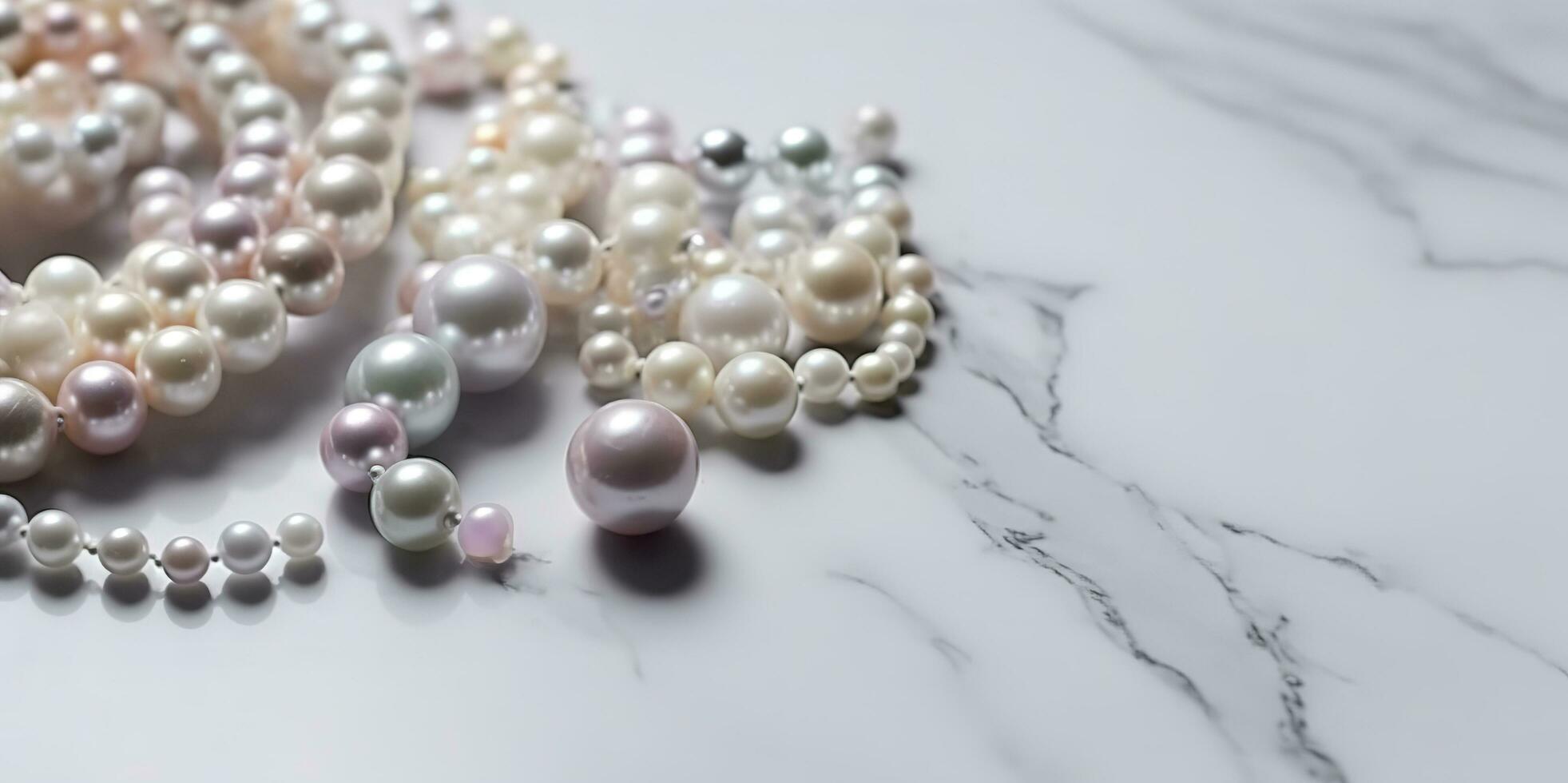 perlas antecedentes. perlas en mármol fondo, generar ai foto