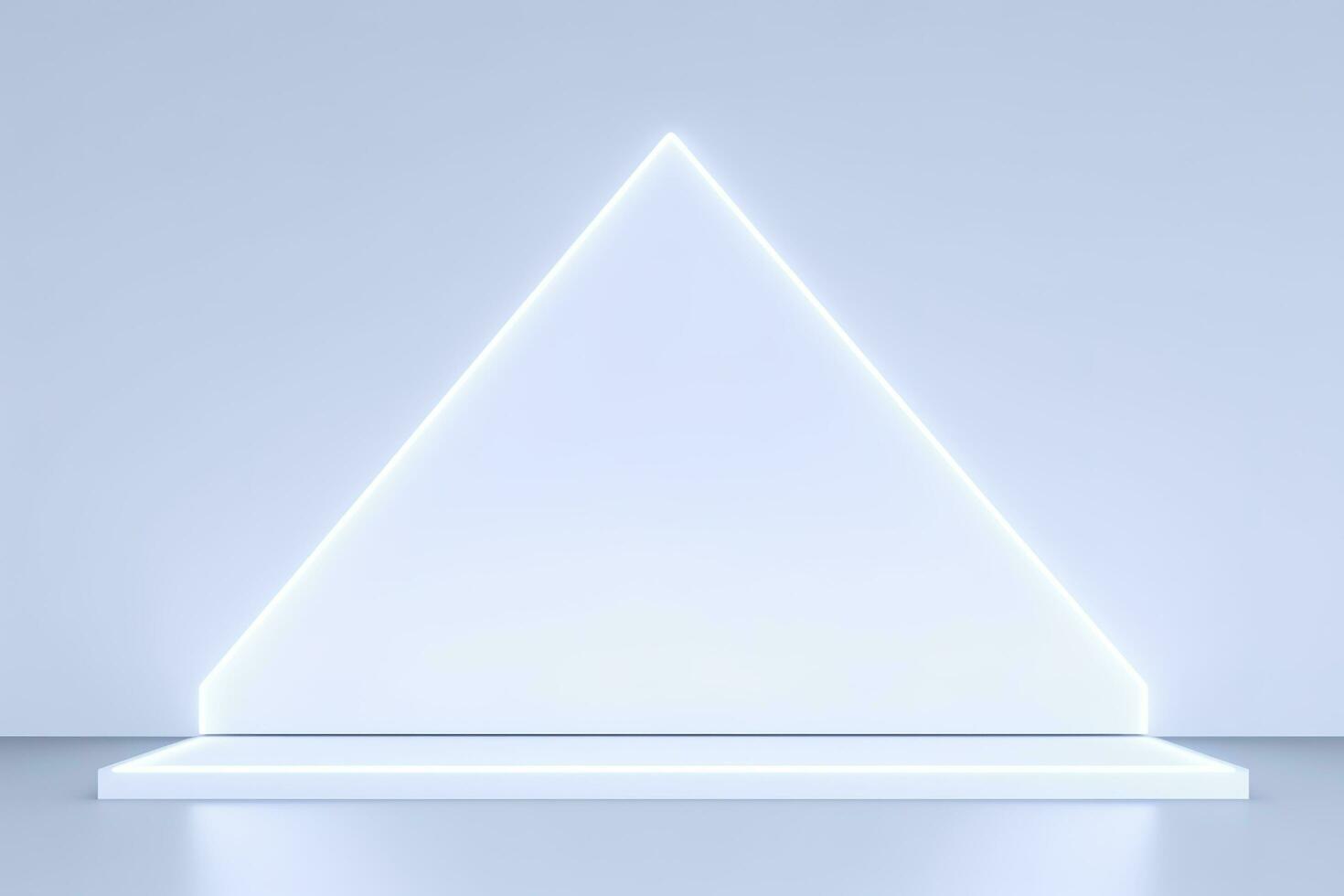 Realistic podium display with neon white lights, Product display background with light frame, White prodium product display with light effect, neon lights background, generate ai photo