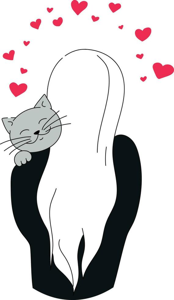 Girl is hugging a cat. Love my pet theme. Simple hand drawn vector art