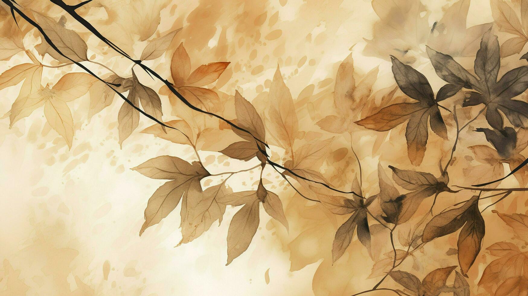 Autumn background with watercolor leaves on top, in the style of light orange and light beige, high resolution, simple designs, generat ai photo