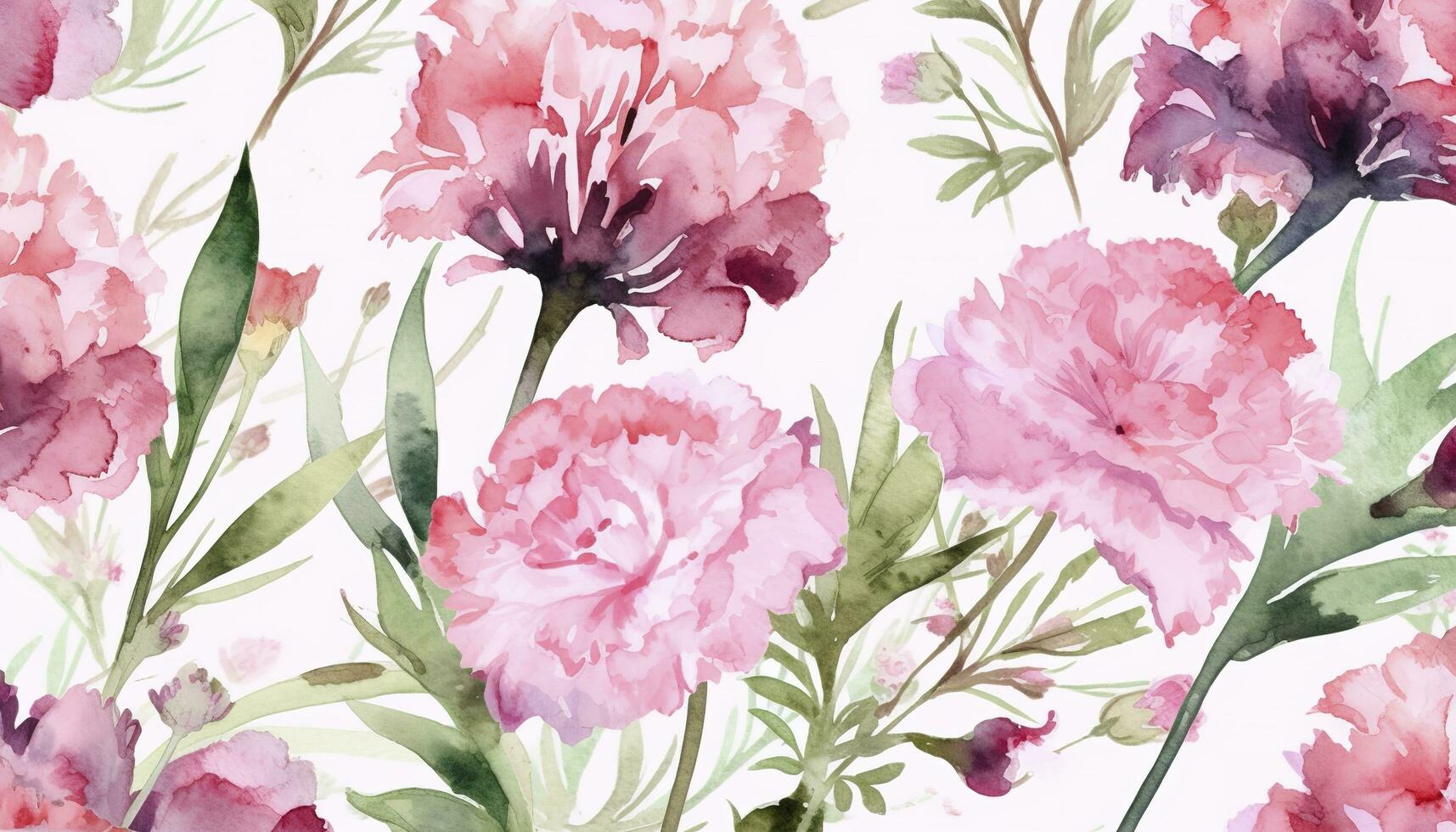 Happy mother's day background vector. Watercolor floral wallpaper design with pink carnation flowers, leaves. Mother's day concept illustration design for cover, banne , generate ai photo