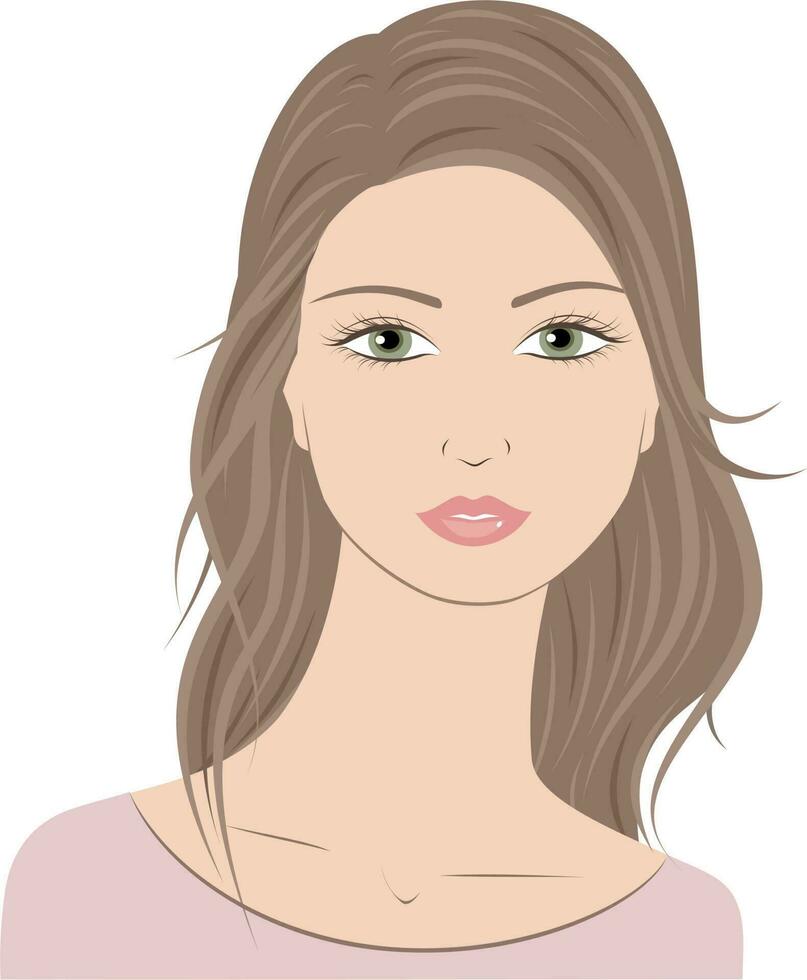 Woman portrait. Lady with long brown hair. Female silhouette. Vector illustration.