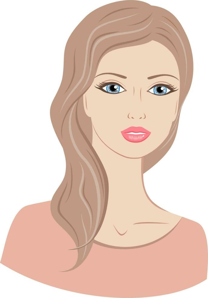 Woman portrait. Lady with long blond hair and blue eyes. Female silhouette. Vector illustration.