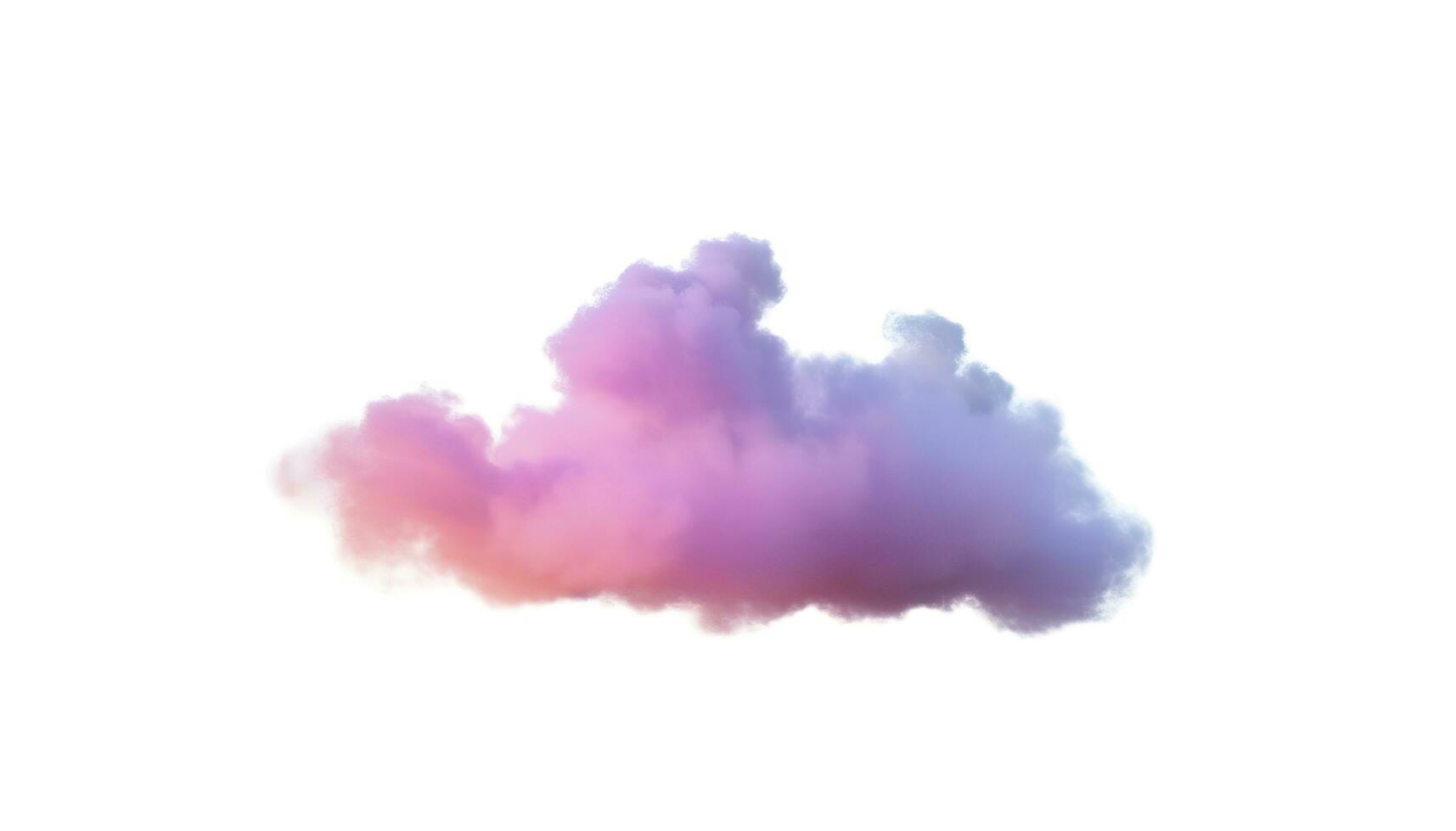 3d render, glowing colorful soft cloud isolated on white background. Fluffy cumulus atmosphere phenomenon. Realistic sky clip art element, generate ai photo