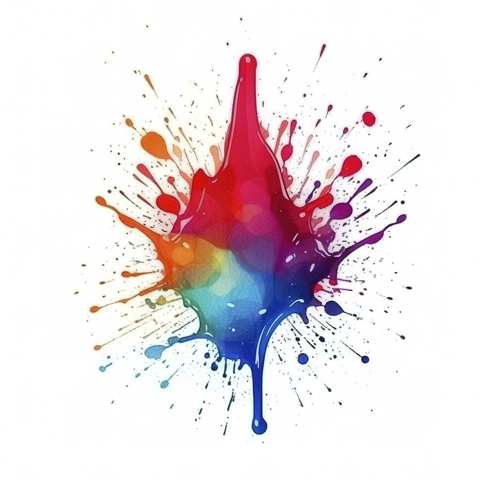 Bright colorful watercolor stain splash splatter brush stroke on white background. Modern vibrant aquarelle spot. Decorative trendy isolated design on white. Element, generate ai photo