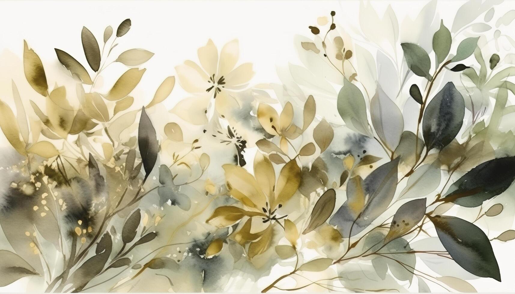 watercolor floral pattern with green and gold leaves wedding invitation photo