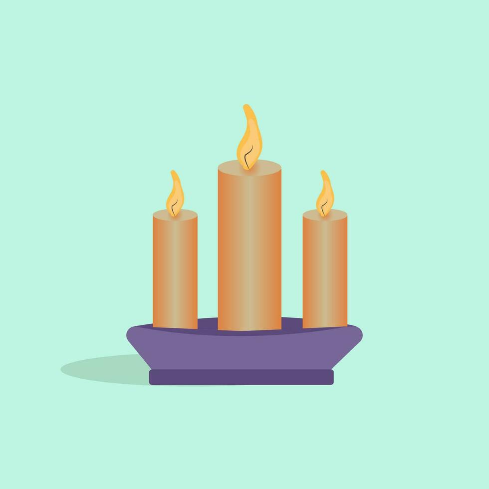 A set of burning candles in a stand. Vector image, icon