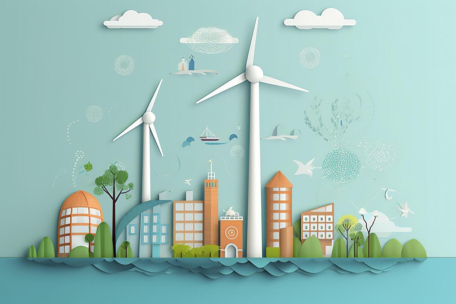 Renewable energy by 2050 Carbon neutral energy or greenhouse gas emission CO2, Reduce CO2 emission concept, photo