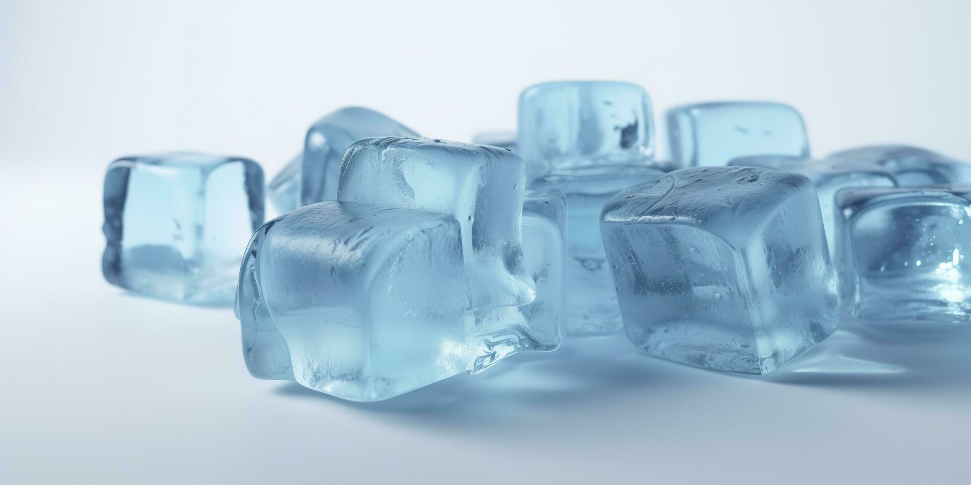 a large selection of ice cubes on a white background, in the style of mike campau, light blue, uhd image, melting, matte photo, icepunk, generate ai photo
