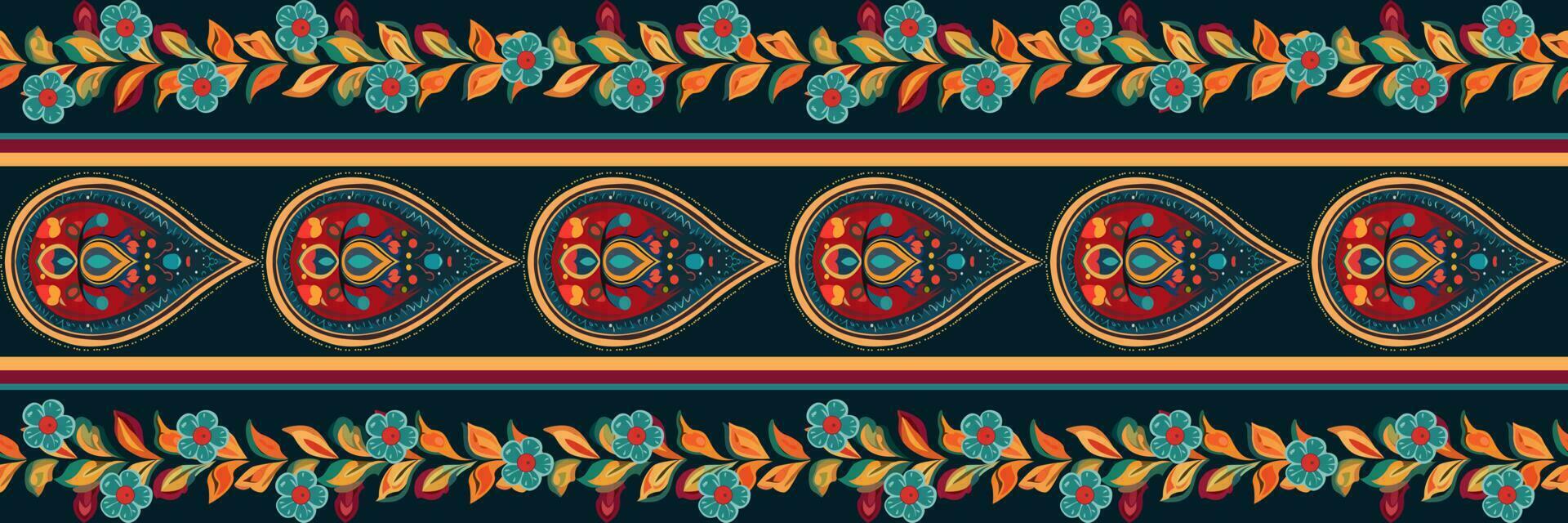Paisley ethnic seamless pattern design. floral pattern with paisley and indian flower motifs. damask style pattern for textil and decoration vector