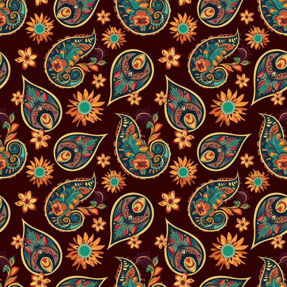 Paisley ethnic seamless pattern design. floral pattern with paisley and indian flower motifs. damask style pattern for textil and decoration vector