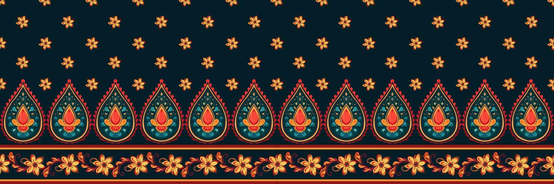 Paisley ethnic seamless pattern design. floral pattern with paisley and indian flower motifs. damask style pattern for textil and decoration vector