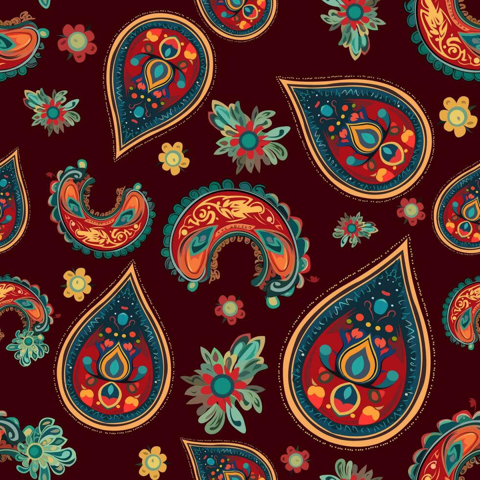 Paisley ethnic seamless pattern design. floral pattern with paisley and indian flower motifs. damask style pattern for textil and decoration vector