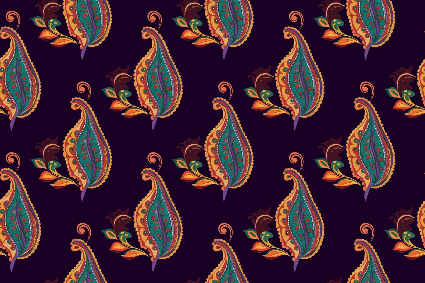 Paisley ethnic seamless pattern design. floral pattern with paisley and indian flower motifs. damask style pattern for textil and decoration vector