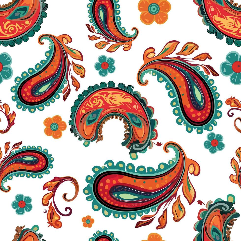 Paisley ethnic seamless pattern design. floral pattern with paisley and indian flower motifs. damask style pattern for textil and decoration vector