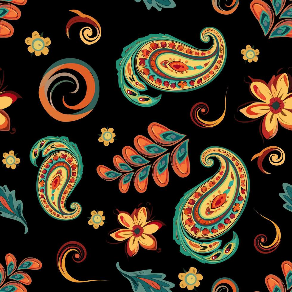 Paisley ethnic seamless pattern design. floral pattern with paisley and indian flower motifs. damask style pattern for textil and decoration vector