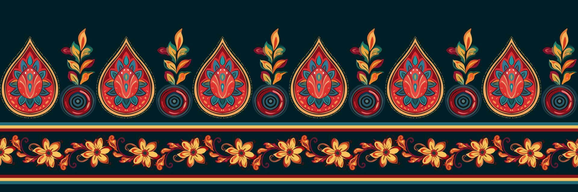 Paisley ethnic seamless pattern design. floral pattern with paisley and indian flower motifs. damask style pattern for textil and decoration vector