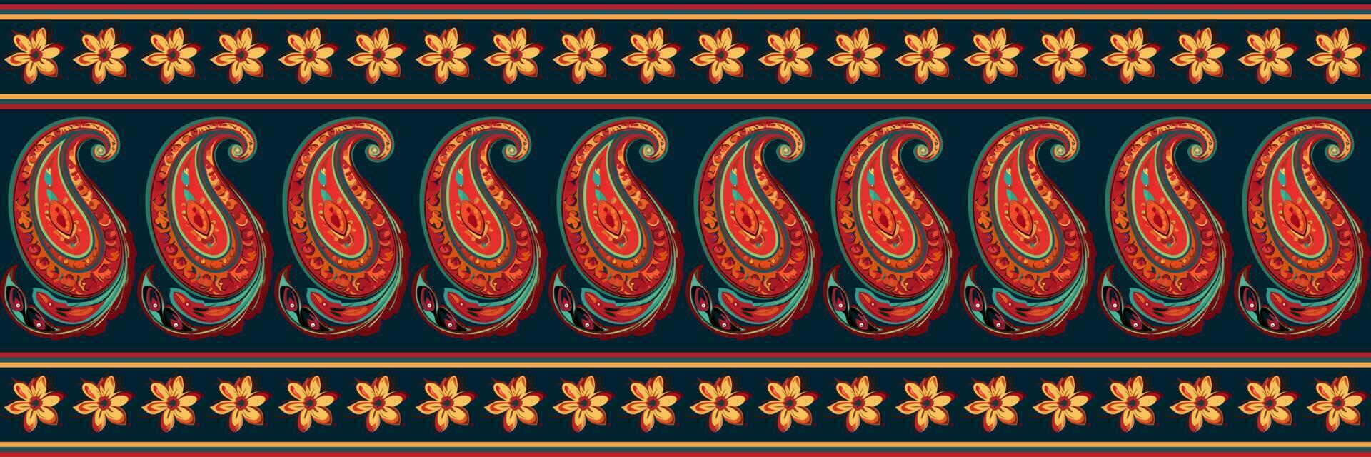 Paisley ethnic seamless pattern design. floral pattern with paisley and indian flower motifs. damask style pattern for textil and decoration vector