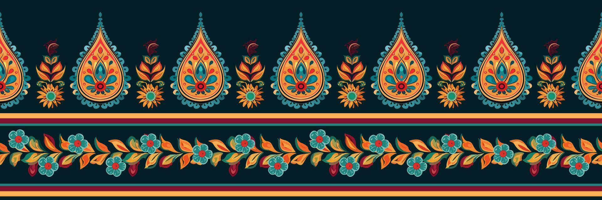 Paisley ethnic seamless pattern design. floral pattern with paisley and indian flower motifs. damask style pattern for textil and decoration vector