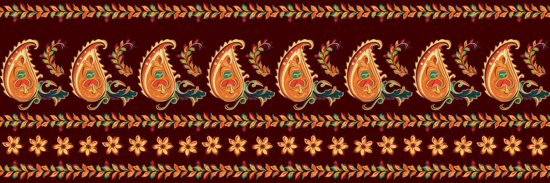 Paisley ethnic seamless pattern design. floral pattern with paisley and indian flower motifs. damask style pattern for textil and decoration vector