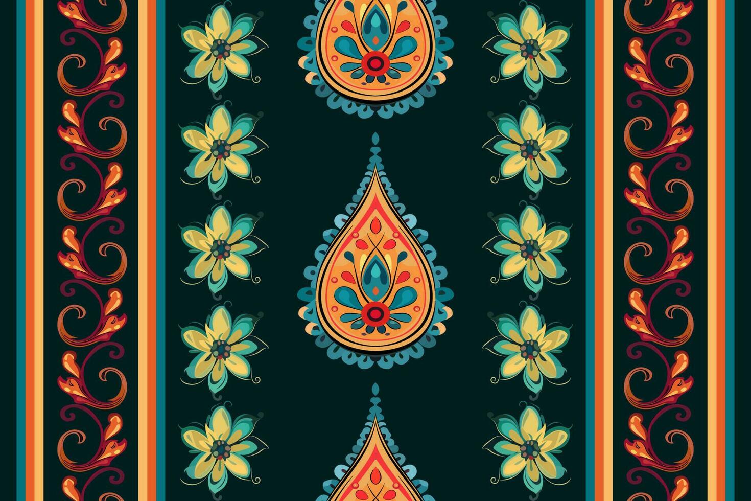 Paisley ethnic seamless pattern design. floral pattern with paisley and indian flower motifs. damask style pattern for textil and decoration vector